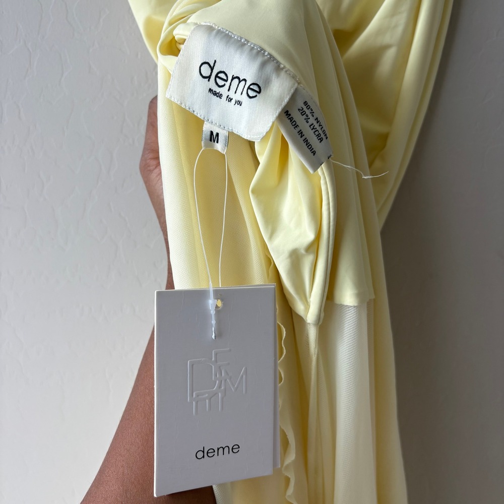 Deme By Gabriella‎ Dahlia Butter Yellow Strapless Mesh Ruffle Maxi Dress Size M - Picture 9 of 10